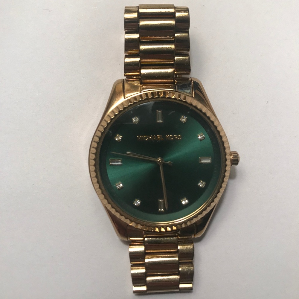 Gold Michael Kors Watch Green Face Crystal…